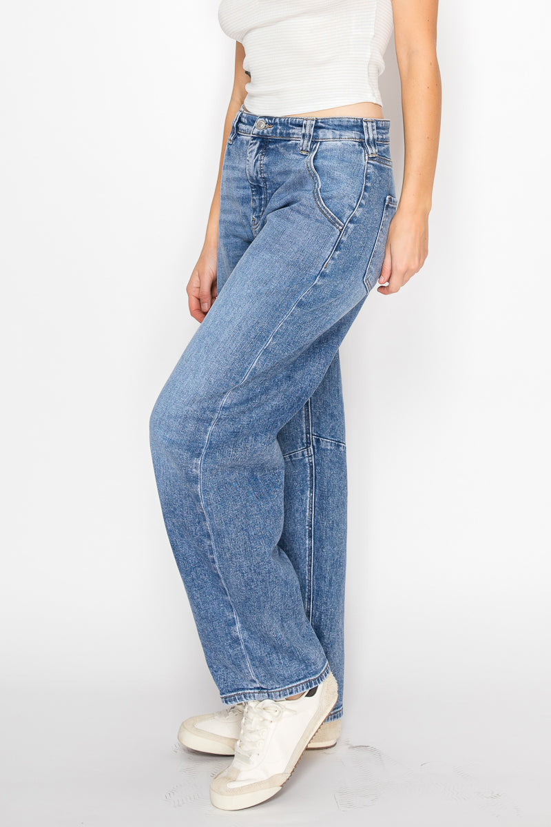 AT2083BRM Adjustable Strap Waistband Barrel Jeans