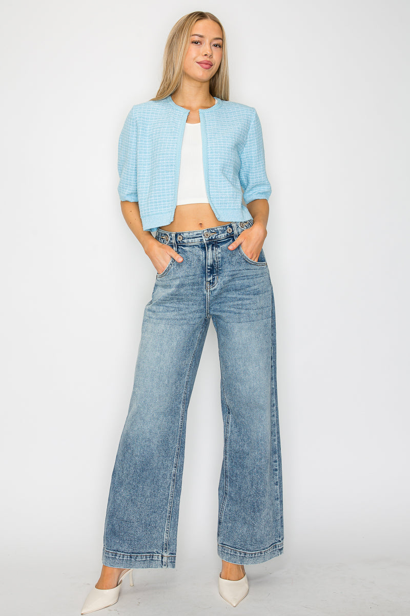 AT2082WDAC Adjustable Waistband High Rise Baggy Wide Jeans