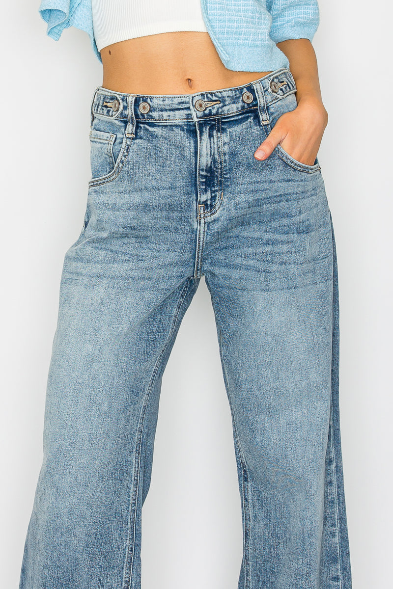 AT2082WDAC Adjustable Waistband High Rise Baggy Wide Jeans