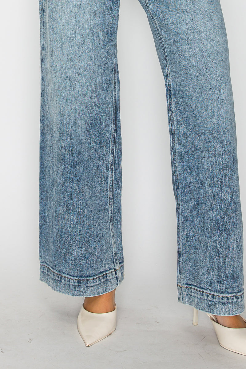 AT2082WDAC Adjustable Waistband High Rise Baggy Wide Jeans