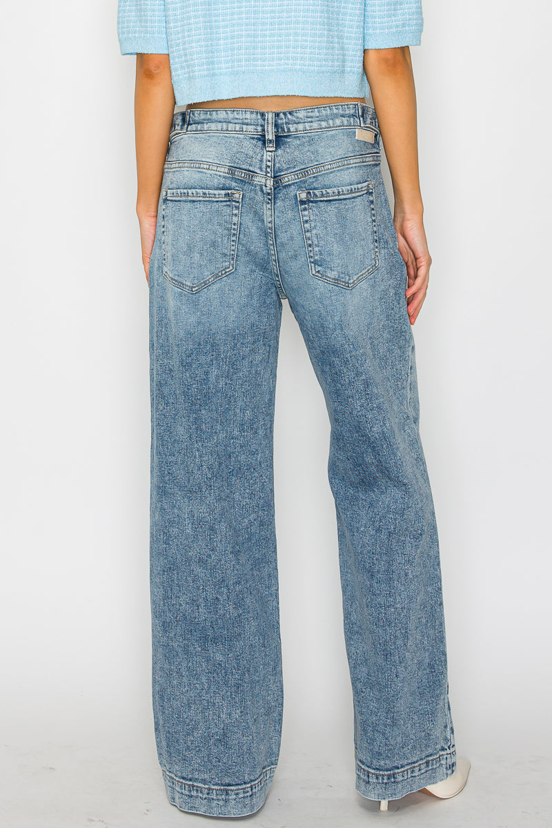 AT2082WDAC Adjustable Waistband High Rise Baggy Wide Jeans