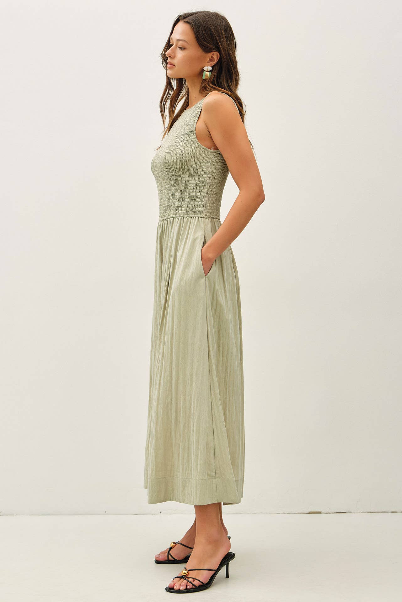 Be Cool - SMOCKED BODICE BOATNECK TANK MIDI DRESS