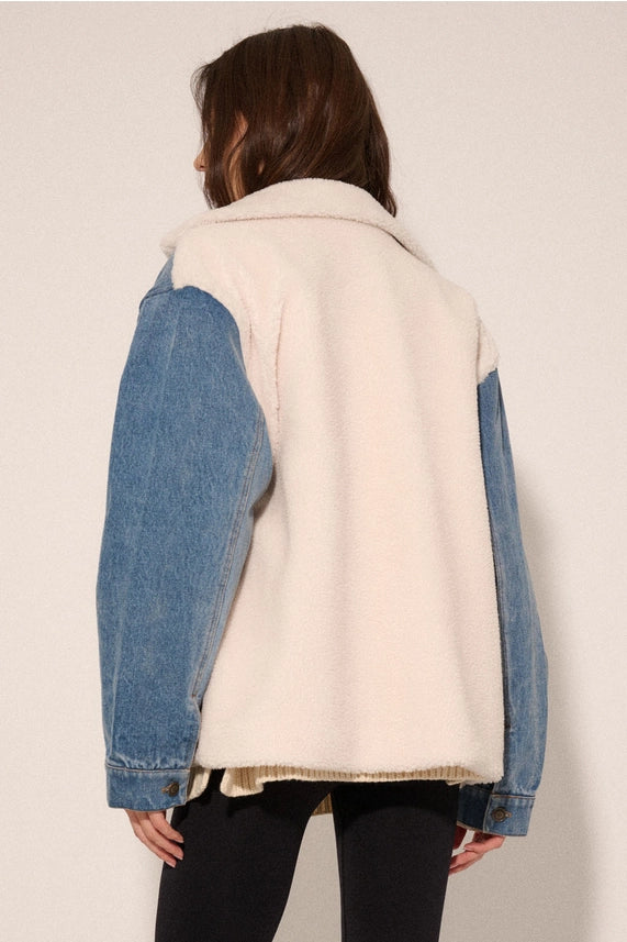Color Block Denim Suede Fuzzy Jacket
