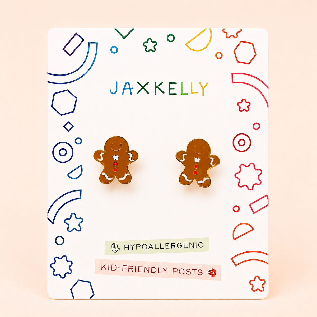 JaxKelly - Gingerbread Man Enamel Flat Back Kids Earrings
