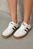 White Striped Lace Up Flat Sneakers For Everyday Comfort