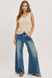PRE-ORDER MID-RISE WIDE-LEG FRAYED HEM DENIM JEANS