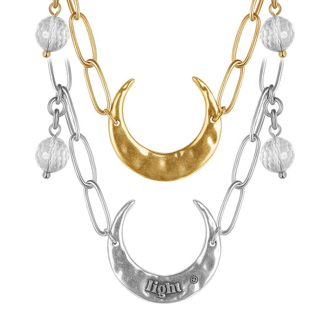 Light Crescent Moon Long Chain Necklace