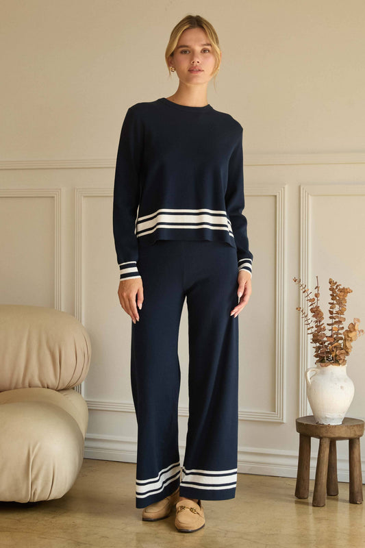 SKIES ARE BLUE - Striped Hem Knit Pants