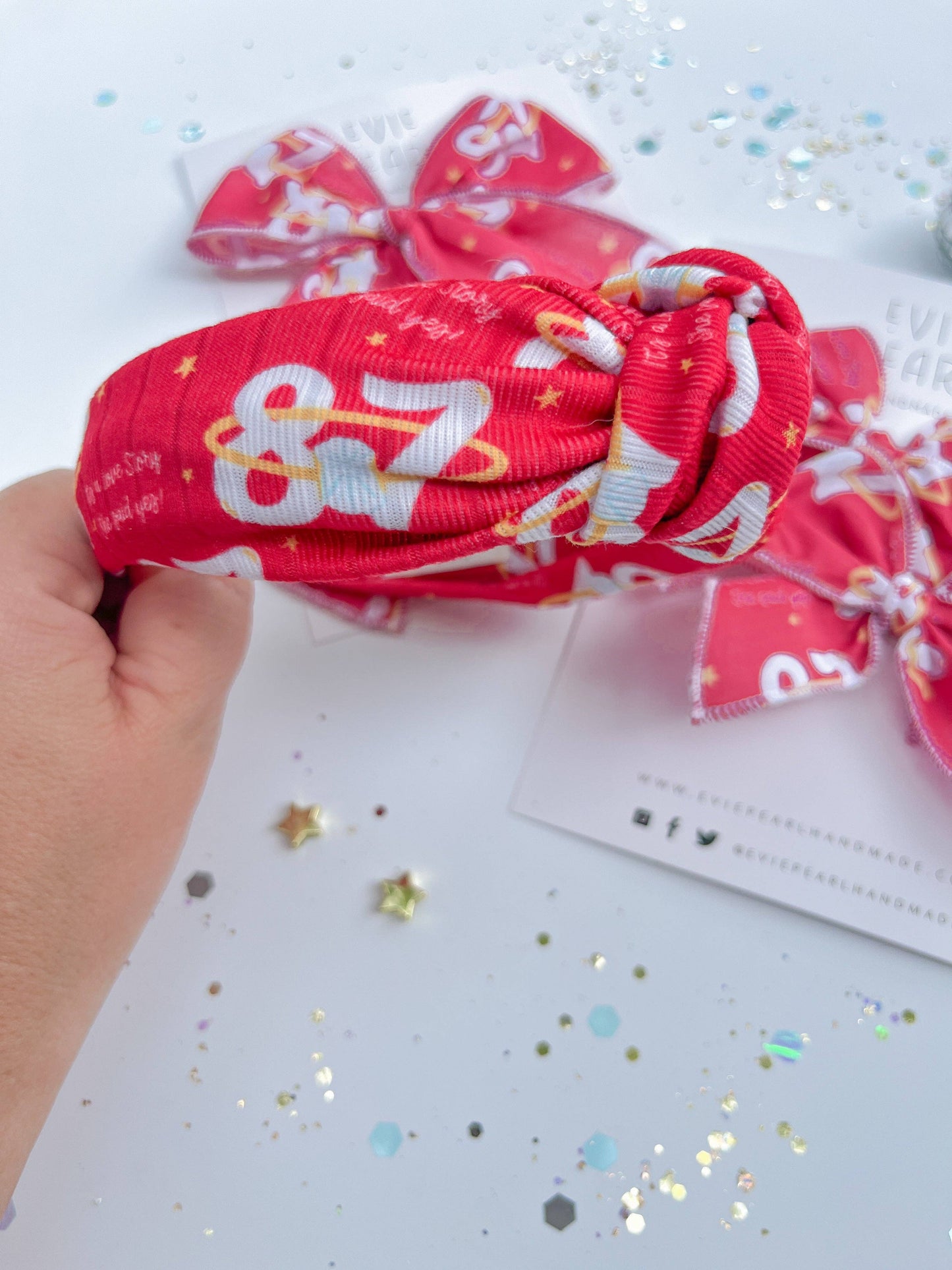 Evie Pearl Handmade LLC - Red 87 Ring It’s A Love Story Say Yes Knotted Headband for Girls & Women