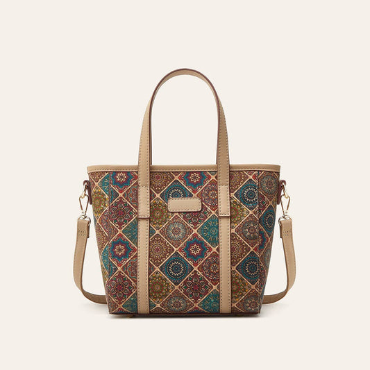 Golden Hour Boutique - Bohemian Print Cork Tote Bag Stylish Casual Shoulder Bag