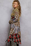 PRE- ORDER Long sleeve plaid woven varied patchwork maxi shirt jacket