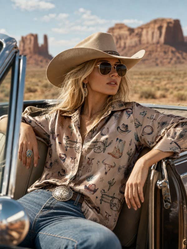Avery - WESTERN ELEMENTS PRINT SATIN SHIRT