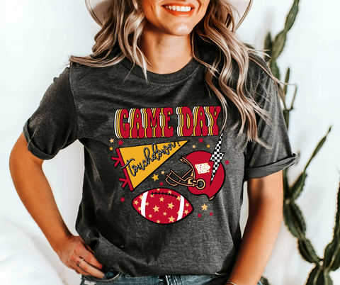 Red & Gold Game Day Icons Grey Tee
