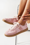 Pink Two Tone Suede Patched Lace Up Sneakers For Women