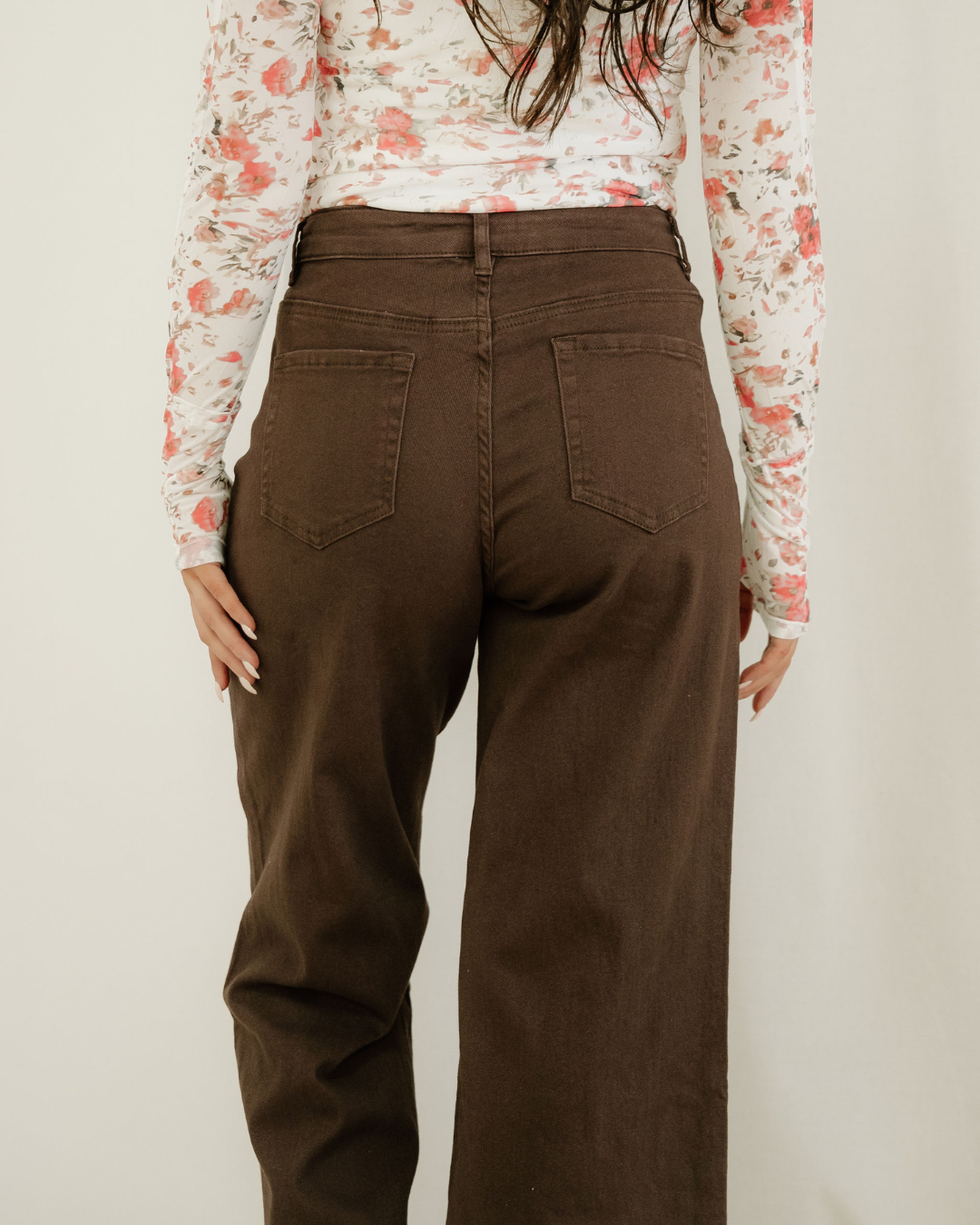Elsie Solid Color Seamed Center Wide Leg Cropped Jeans - Red Sandalwood
