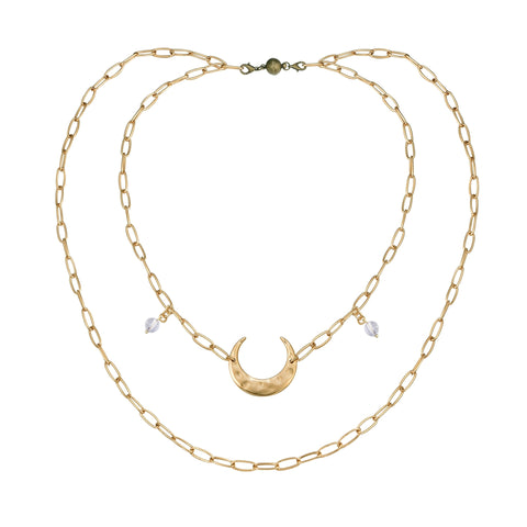 Light Crescent Moon Long Chain Necklace