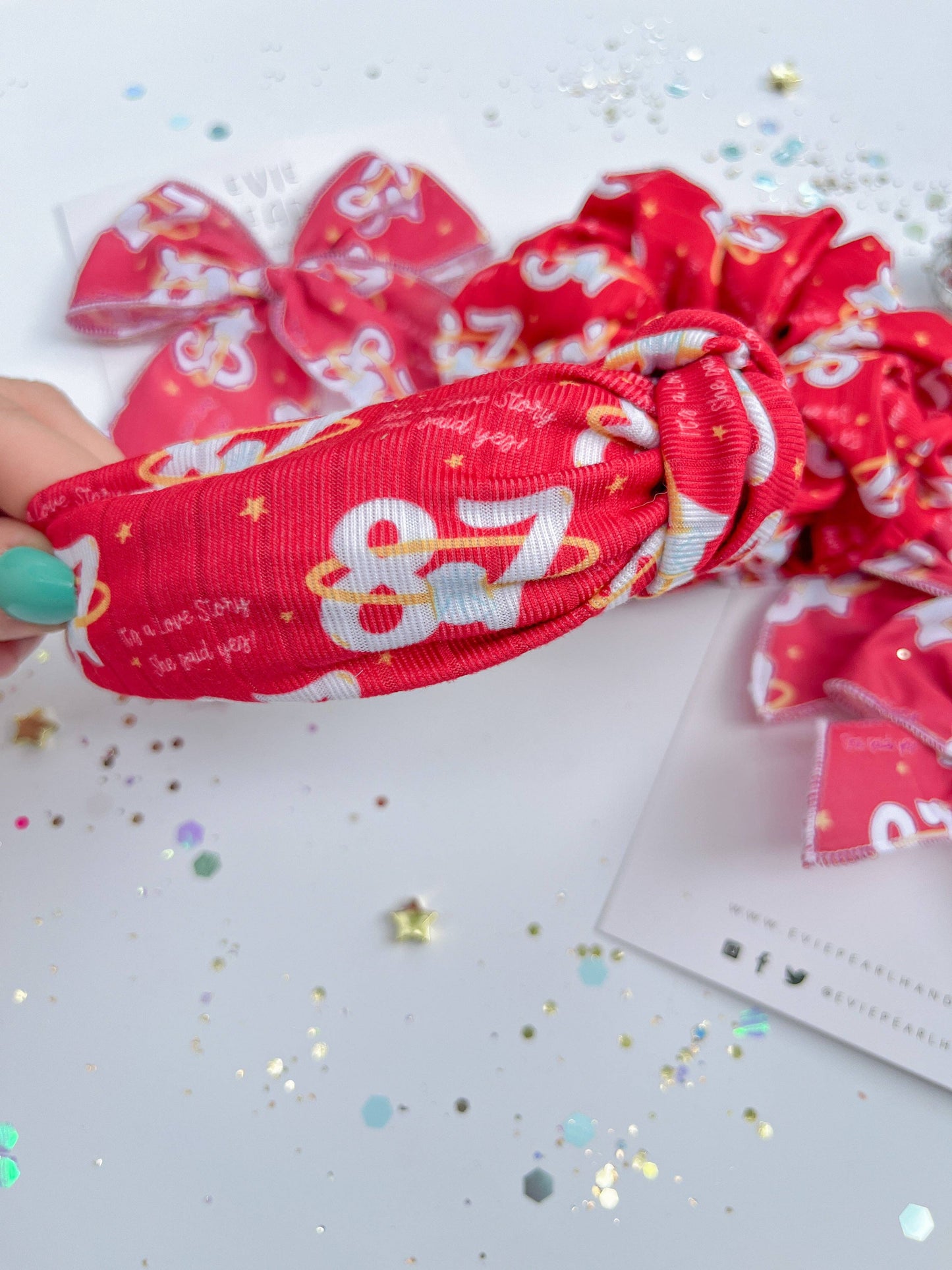 Evie Pearl Handmade LLC - Red 87 Ring It’s A Love Story Say Yes Knotted Headband for Girls & Women