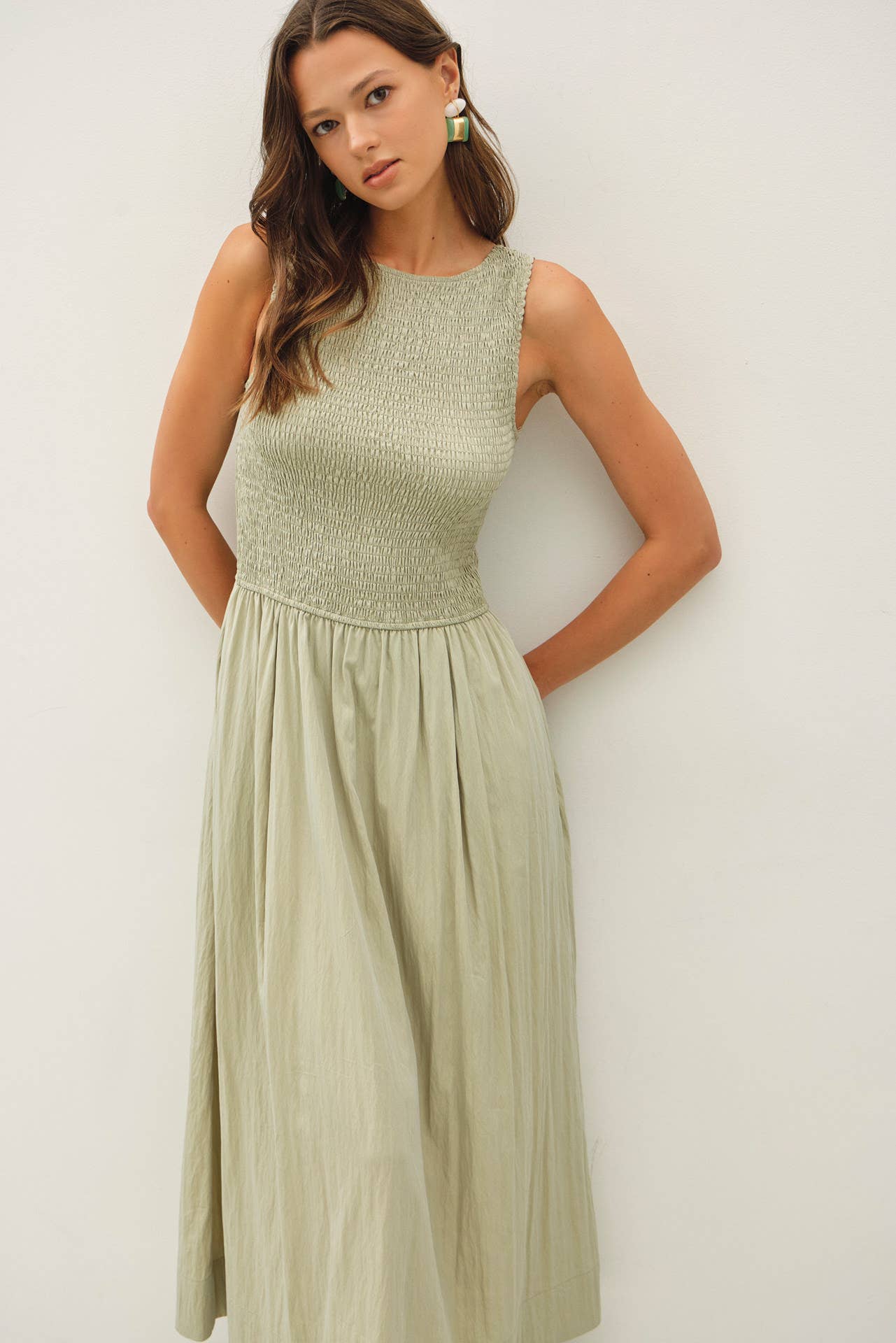 Be Cool - SMOCKED BODICE BOATNECK TANK MIDI DRESS