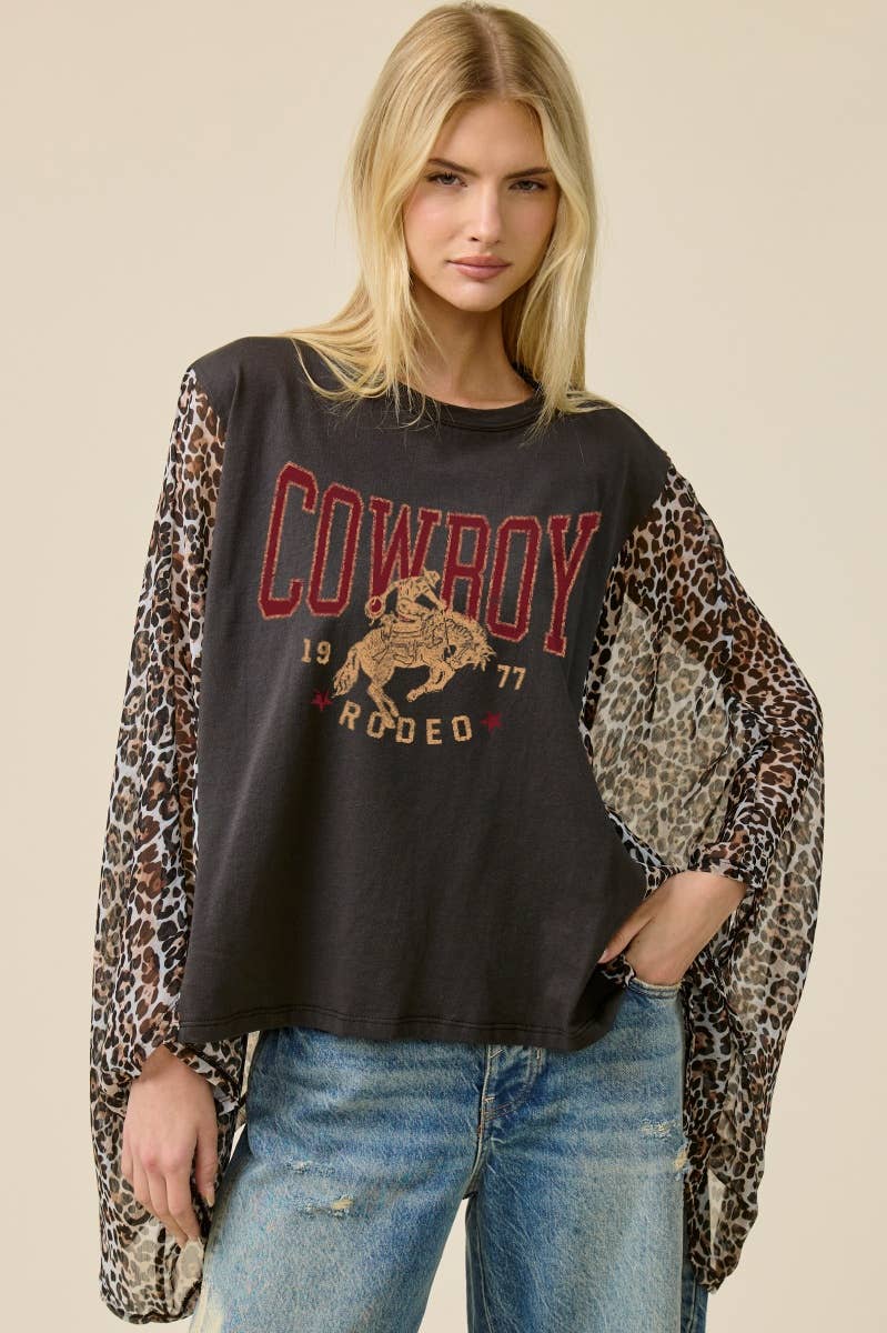 Zutter - Cowboy 1977 Rodeo Graphic Animal Print Kaftan Top