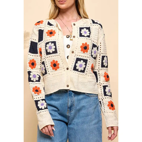 FINAL SALE-Floral Crochet Cardigan