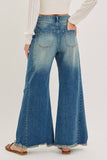 PRE-ORDER MID-RISE WIDE-LEG FRAYED HEM DENIM JEANS