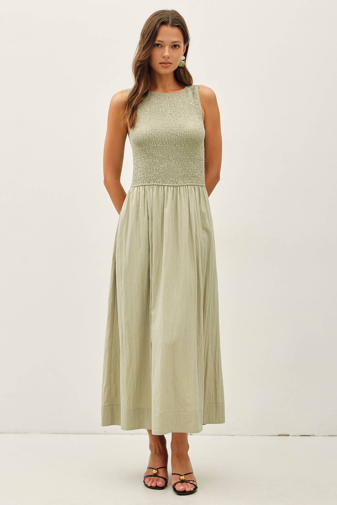 Be Cool - SMOCKED BODICE BOATNECK TANK MIDI DRESS