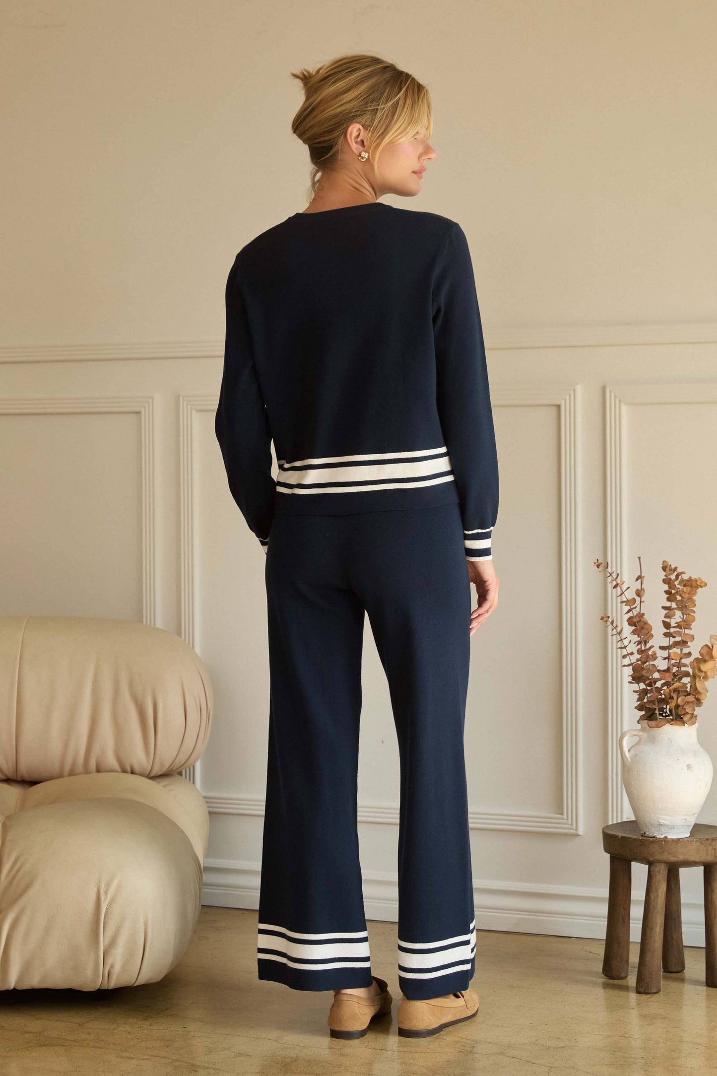 SKIES ARE BLUE - Long Sleeve Crew Neck with Stripe Hem