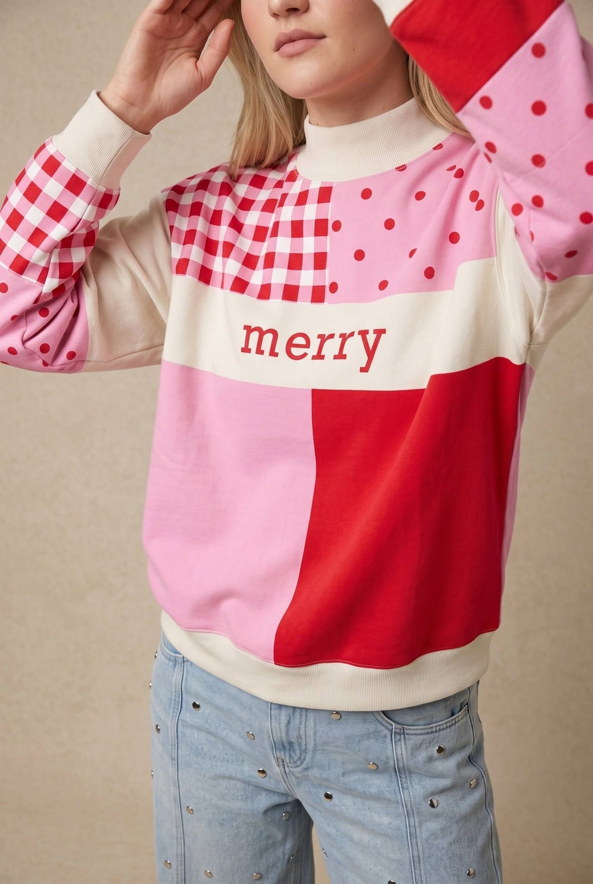 PREORDER ITEM (Estimated ship date 10/30, Christmas Merry Colorblock Mock Neck Sweatshirt