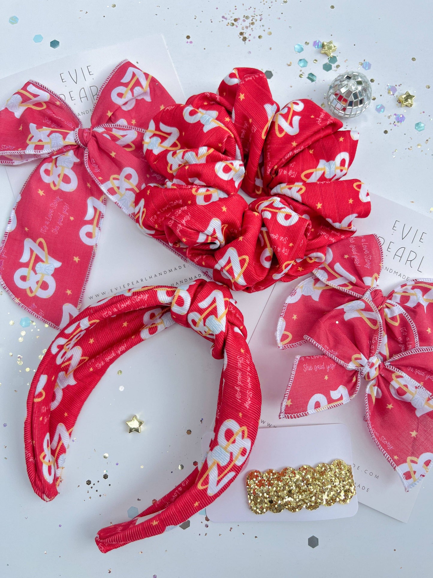 Evie Pearl Handmade LLC - Red 87 Ring It’s A Love Story Say Yes Knotted Headband for Girls & Women
