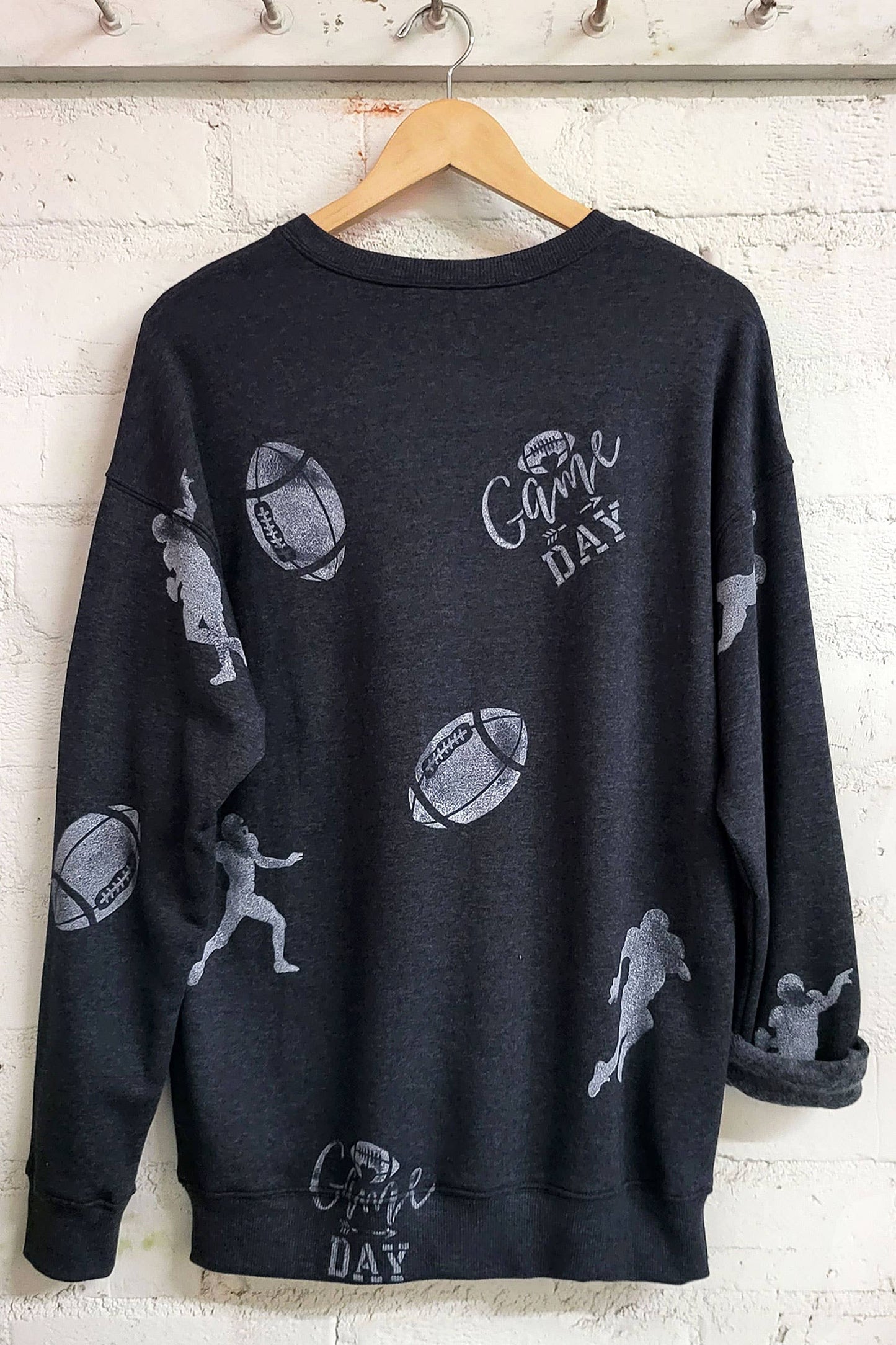 GAME DAY FOOTBALL ALL OVER STAMP GRAPHIC BRUSHED SWEATSHIRTS