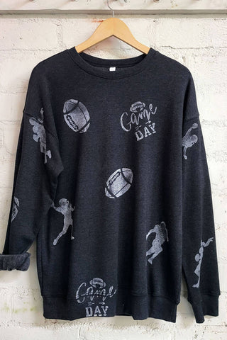 GAME DAY FOOTBALL ALL OVER STAMP GRAPHIC BRUSHED SWEATSHIRTS