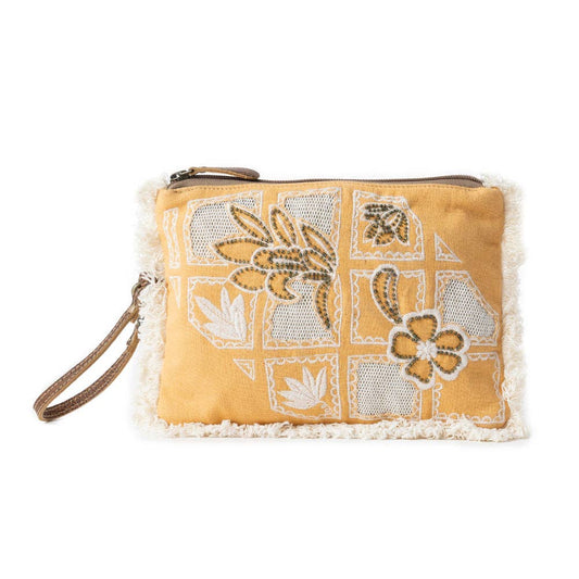 Myra Bag - Amber Harvest Embroidered Pouch in Sunshine Tan