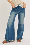 PRE-ORDER MID-RISE WIDE-LEG FRAYED HEM DENIM JEANS