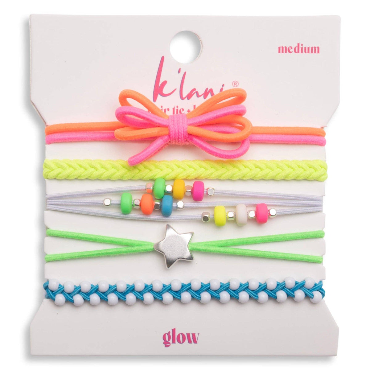 K'lani hair tie bracelets - "Glow" Neon with Silver Accents Hair Tie Bracelets