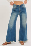 PRE-ORDER MID-RISE WIDE-LEG FRAYED HEM DENIM JEANS