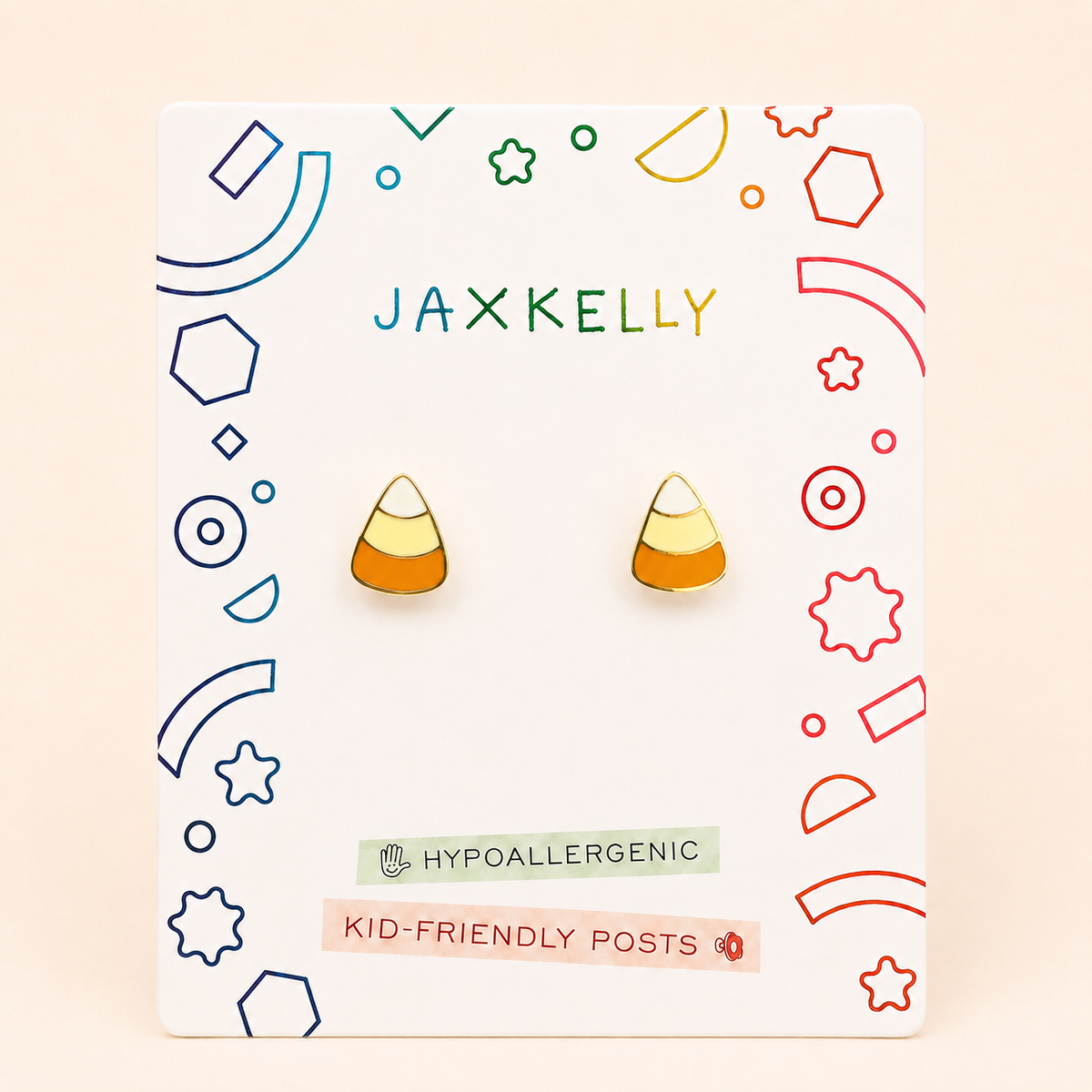JaxKelly - Candy Corn Enamel Flat Back Kids Earrings