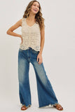 PRE-ORDER MID-RISE WIDE-LEG FRAYED HEM DENIM JEANS
