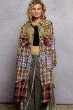 PRE- ORDER Long sleeve plaid woven varied patchwork maxi shirt jacket