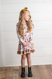 Brown Check Pocket Floral Dress