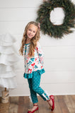 Teal Coquette Bow Dot Pant Set