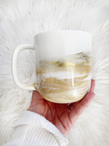 16 oz. Ceramic Coffee Mug (Cream/White/Gold)