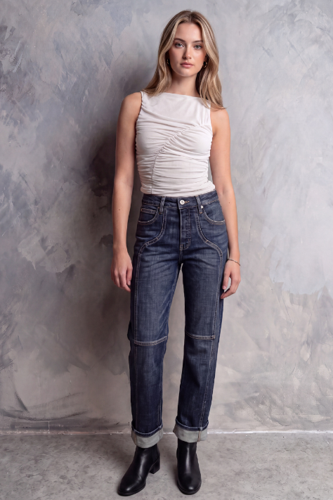 ROMY HIGH RISE WESTERN STRAIGHT JEANS