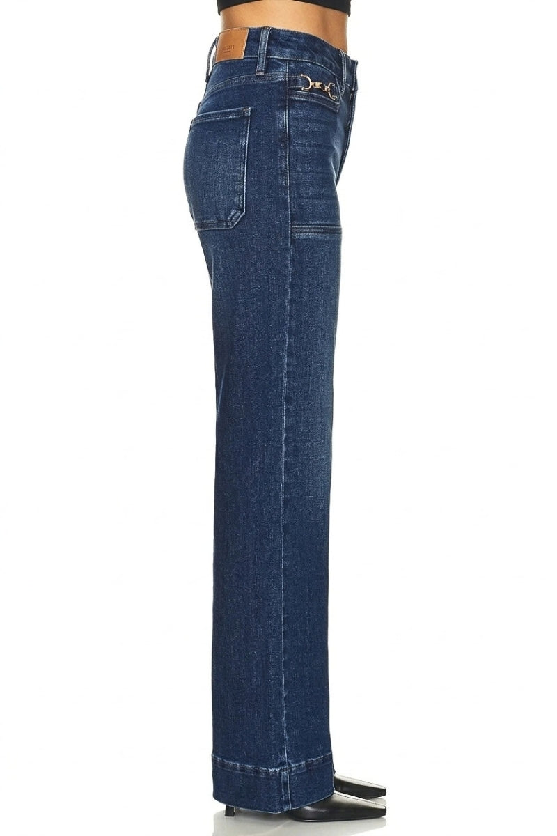 High Rise Slim Palazzo Jean with Metal Link