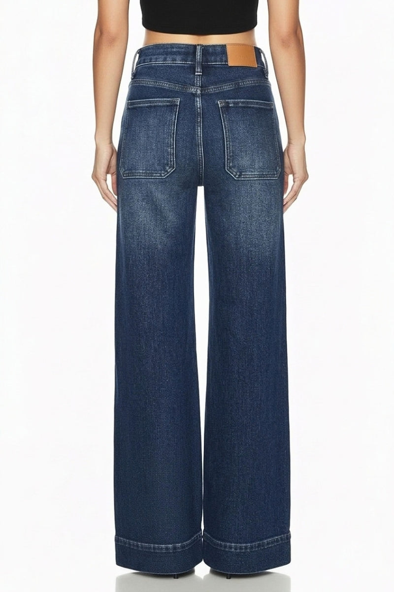 High Rise Slim Palazzo Jean with Metal Link