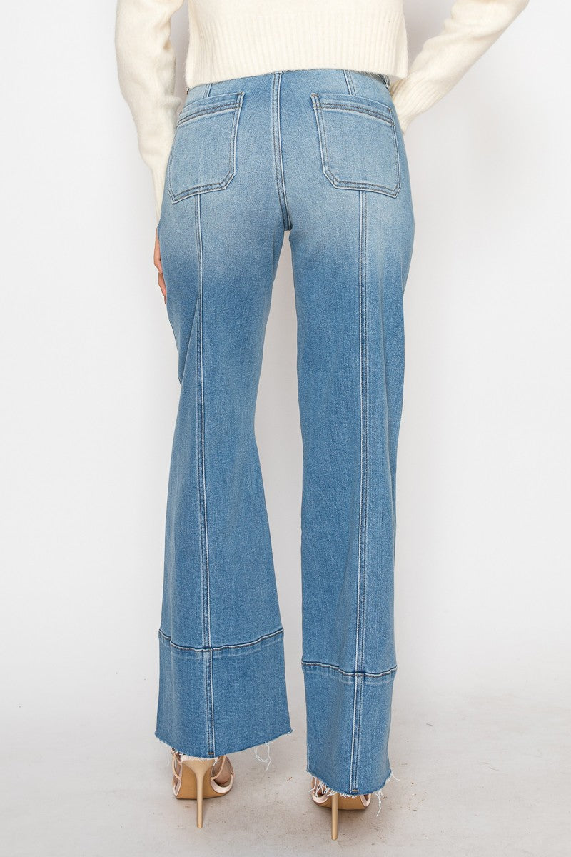 Tummy Control Eco Friendly Fabric Slim Palazzo Jeans (Medium Wash)