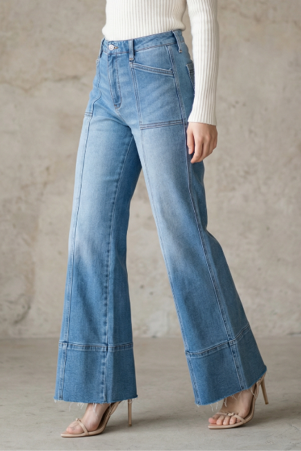 Tummy Control Eco Friendly Fabric Slim Palazzo Jeans (Medium Wash)