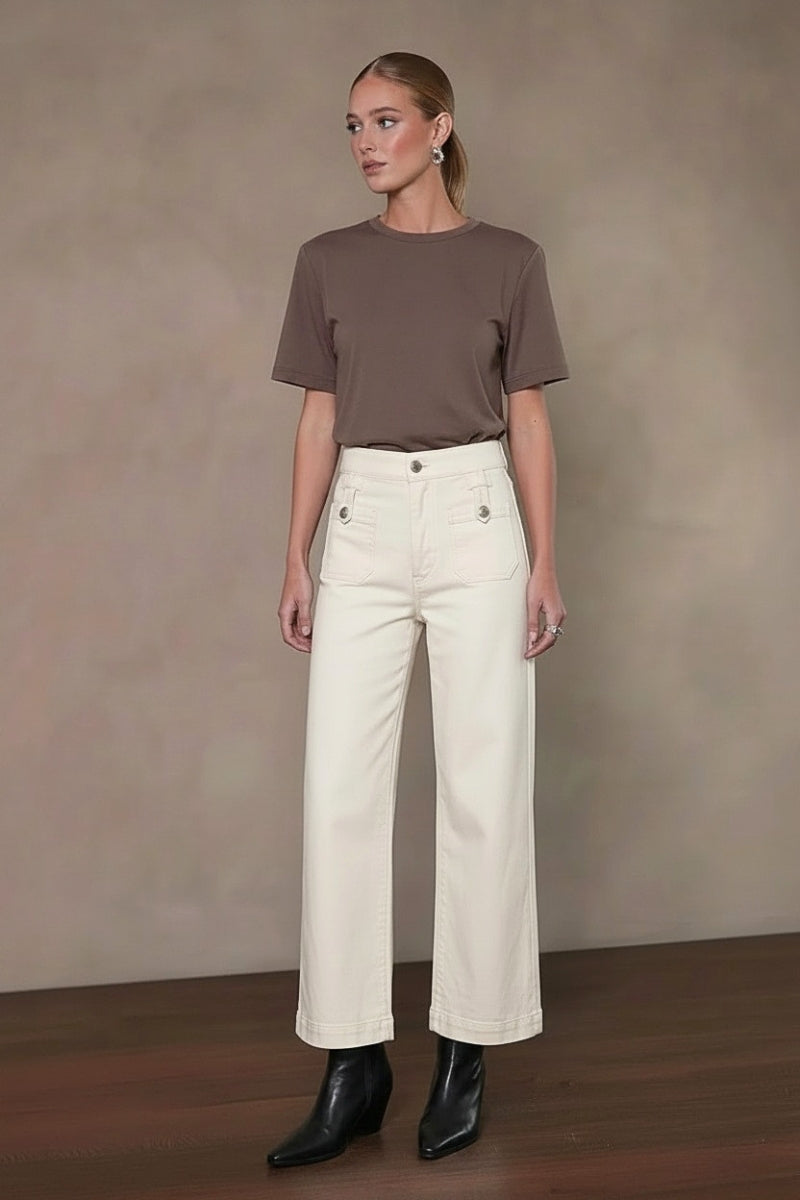 HIGH RISE TUMMY CONTROL  WHITE CROP PALAZZO JEANS