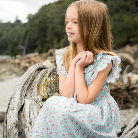 Ana Girls Dress - Blue Summer Posy