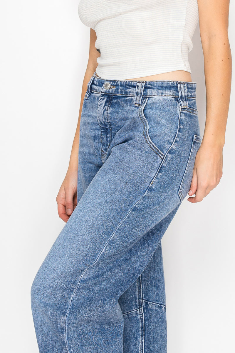 AT2083BRM Adjustable Strap Waistband Barrel Jeans