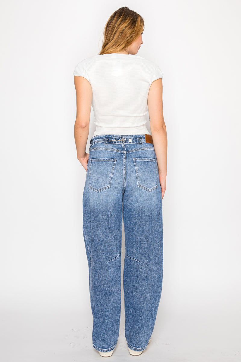 AT2083BRM Adjustable Strap Waistband Barrel Jeans